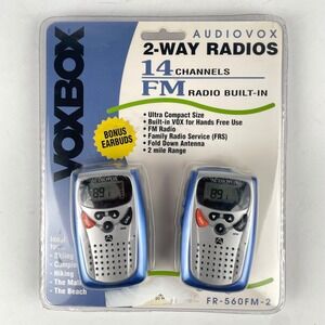 New Audiovox 2-Way Radios VoxBox Walkie Talkies Ear Buds 2 Mile Range FM